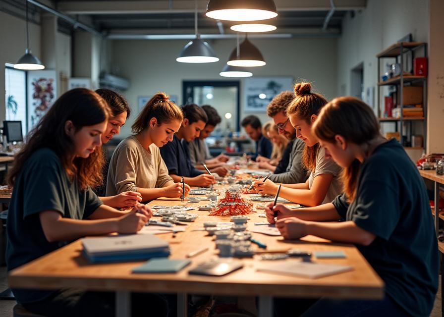 Equipo de QuillaForge Creations en su taller de Medellín